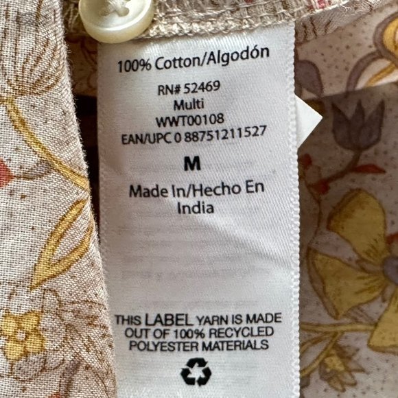 FREE ASSEMBLY Floral Top Medium Ruffled 3/4th Sleeves V-Neck Cotton Half Button - Picture 6 of 12